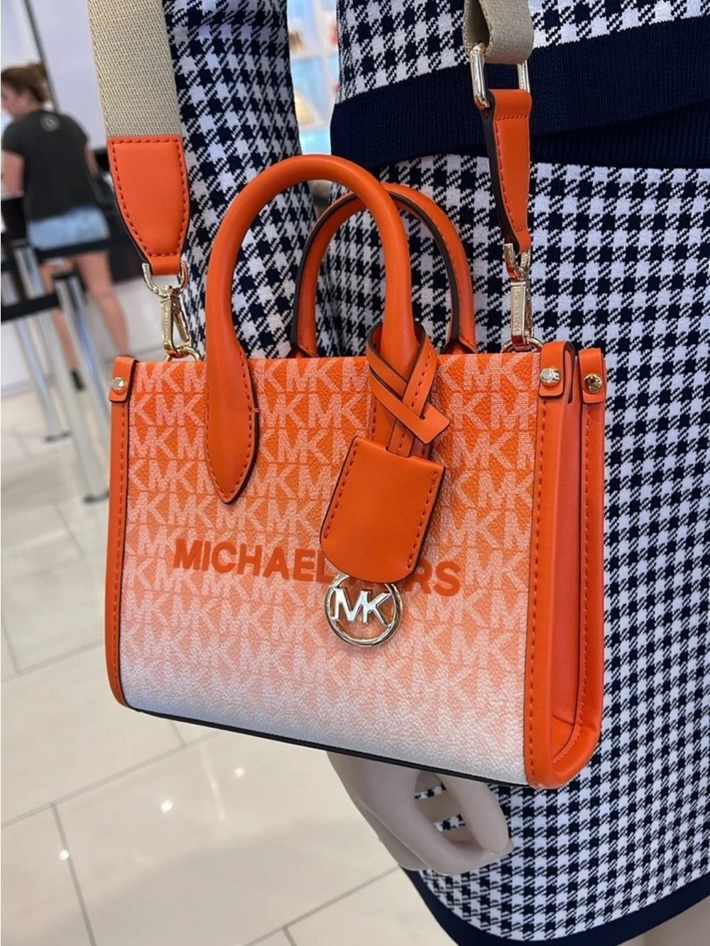 Michael Kors Mirella Extra-Sm Ombré Logo Crossbody XBODY Shopper Bag Poppy  NWT